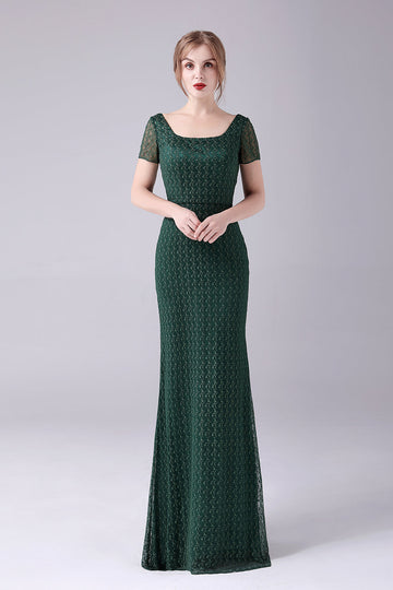 Vestido De Sirena Verde Oscuro Cuello Cuadrado Hasta El Suelo De La Madre De La Novia